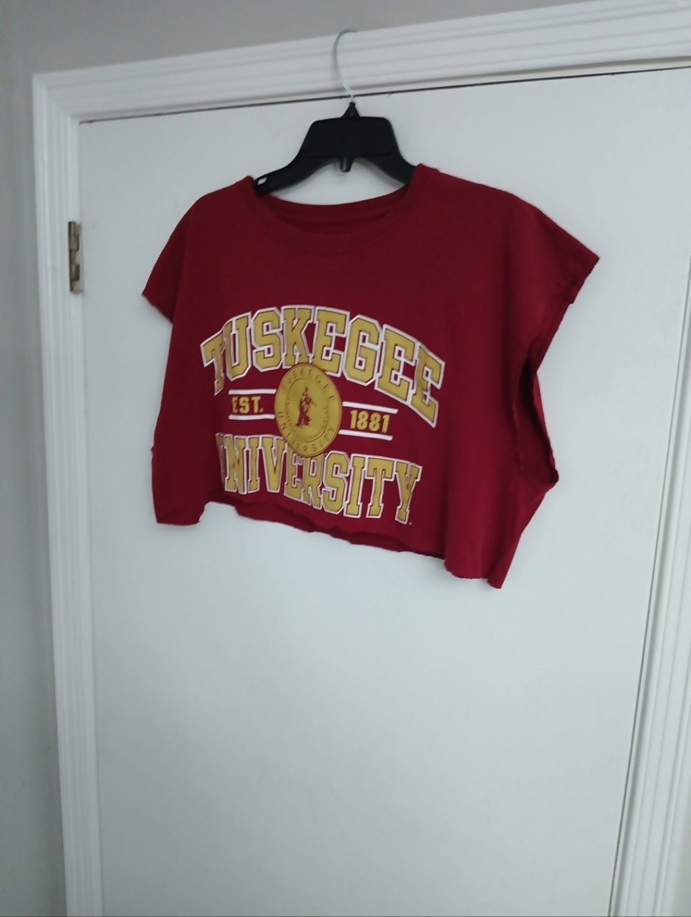 Russell Athletic Maroon Tuskegee University Crop Top with Gold Print